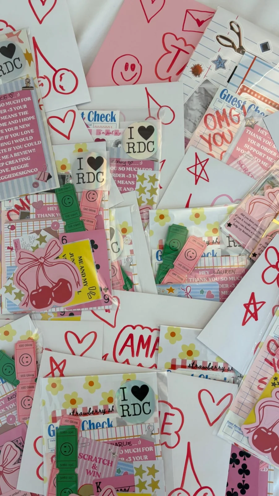 ReggieDesignCo bundles with cherry designs, guest checks, and colorful tickets