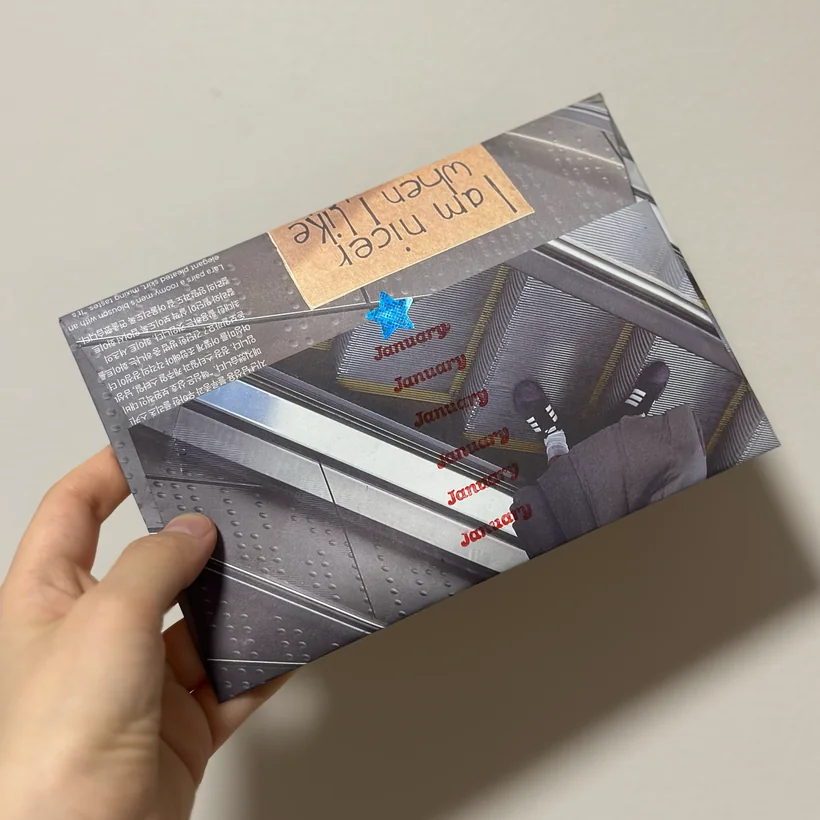 January’s handmade magazine-paper envelope with a blue star and red lettering