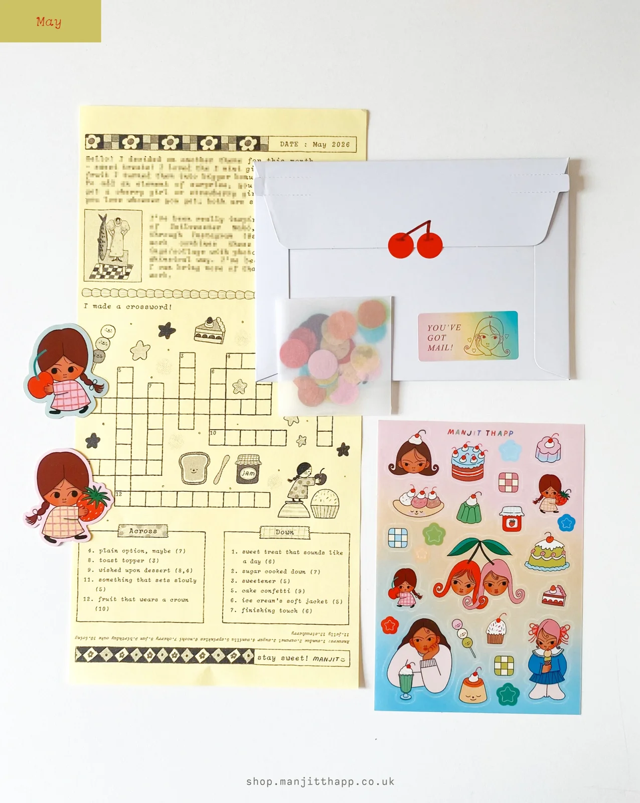 Sticker Mail Club by Manjit Thapp — May 2026 — letter, sticker sheet, and edition extras