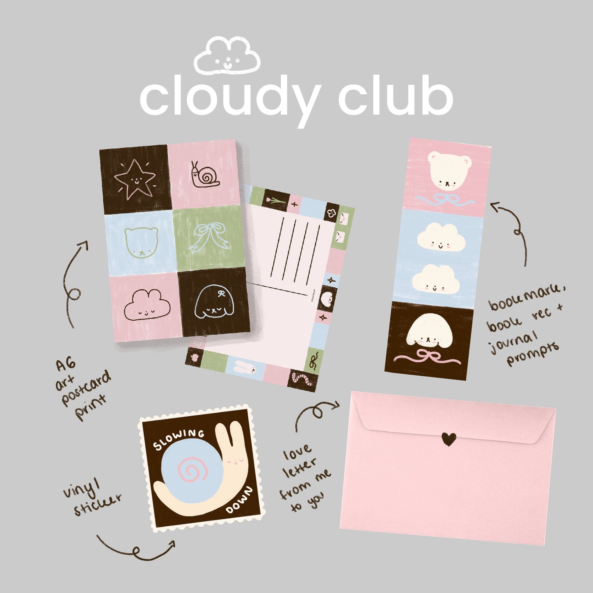 Cloudy Club — mail club edition artwork and paper goods