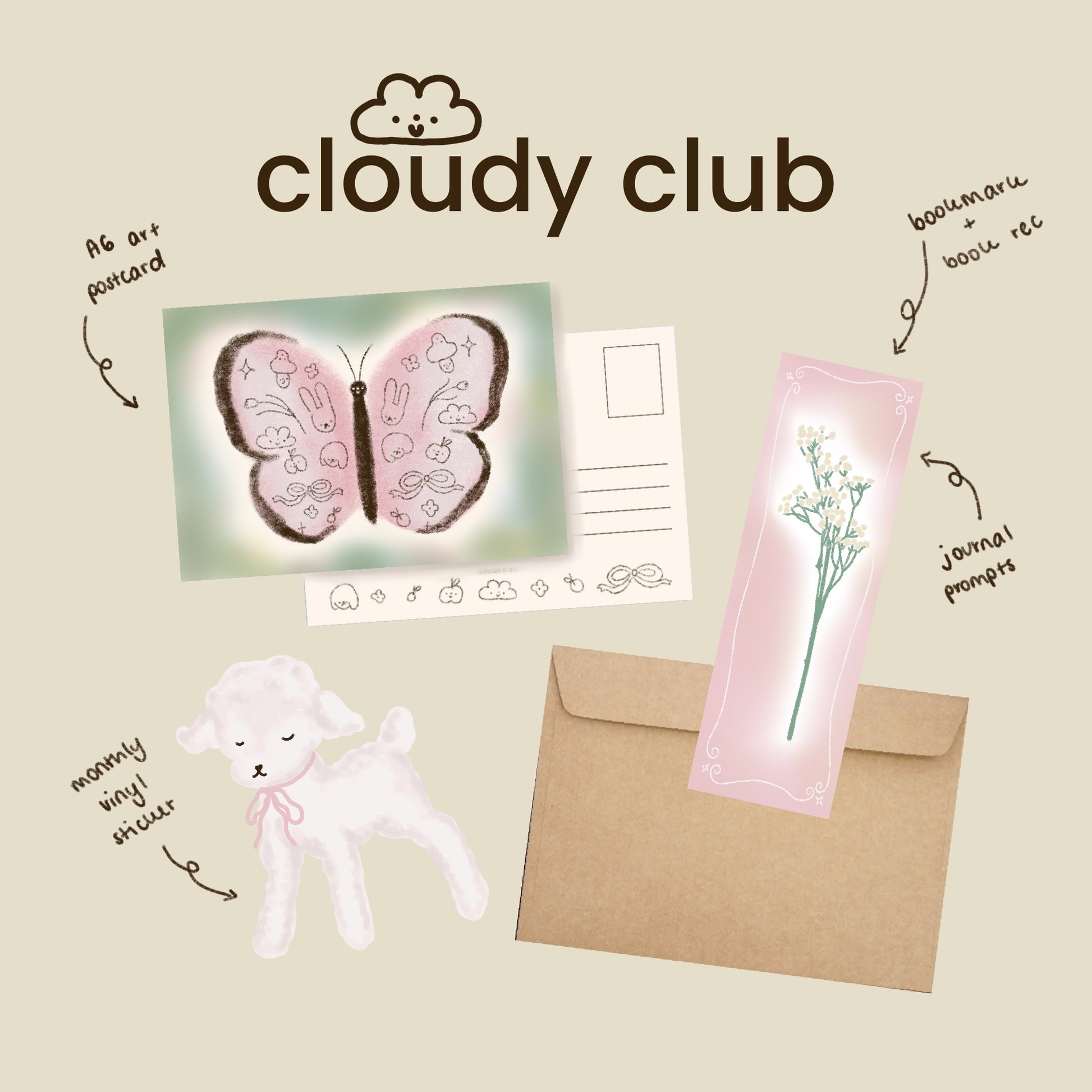 Cloudy Club — mail club edition artwork and paper goods
