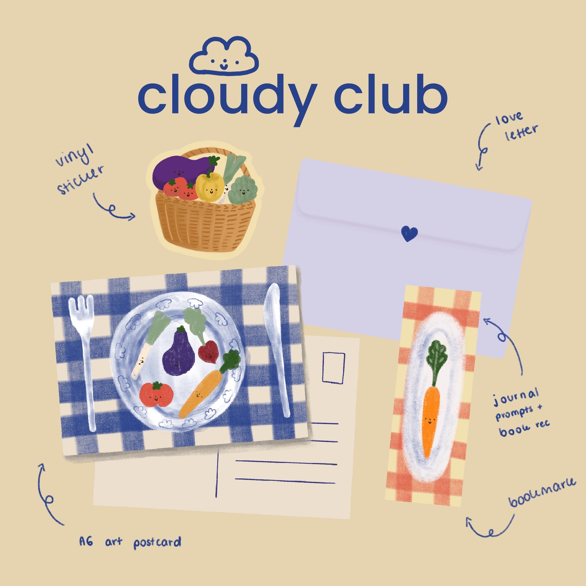 Cloudy Club — mail club edition artwork and paper goods