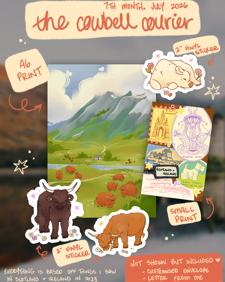 Cowbell Courier — July 2026 official preview of the prints and stickers