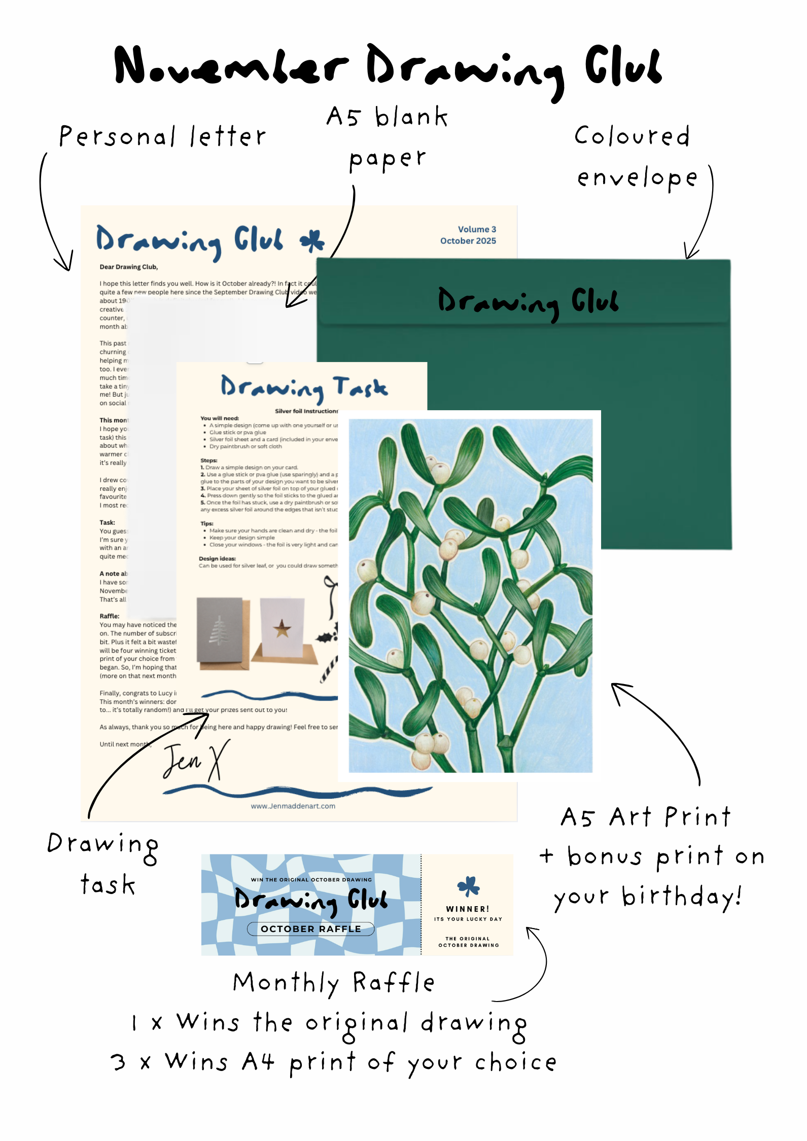 November Drawing Club botanical print and drawing materials