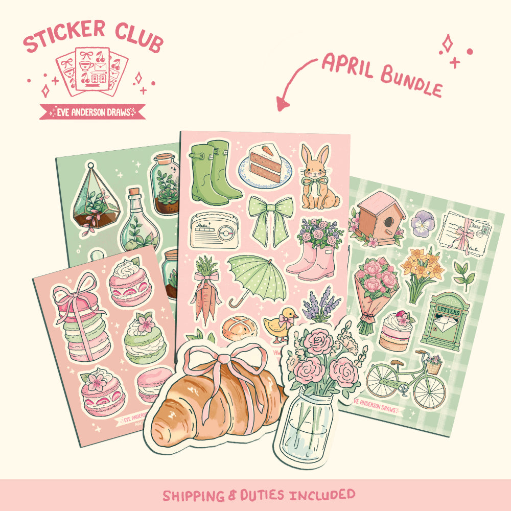 Eve’s Sticker Club — April sticker collection with spring flowers, gardening and pastries