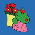 barbarbarart’s Instagram profile illustration of a frog holding flowers