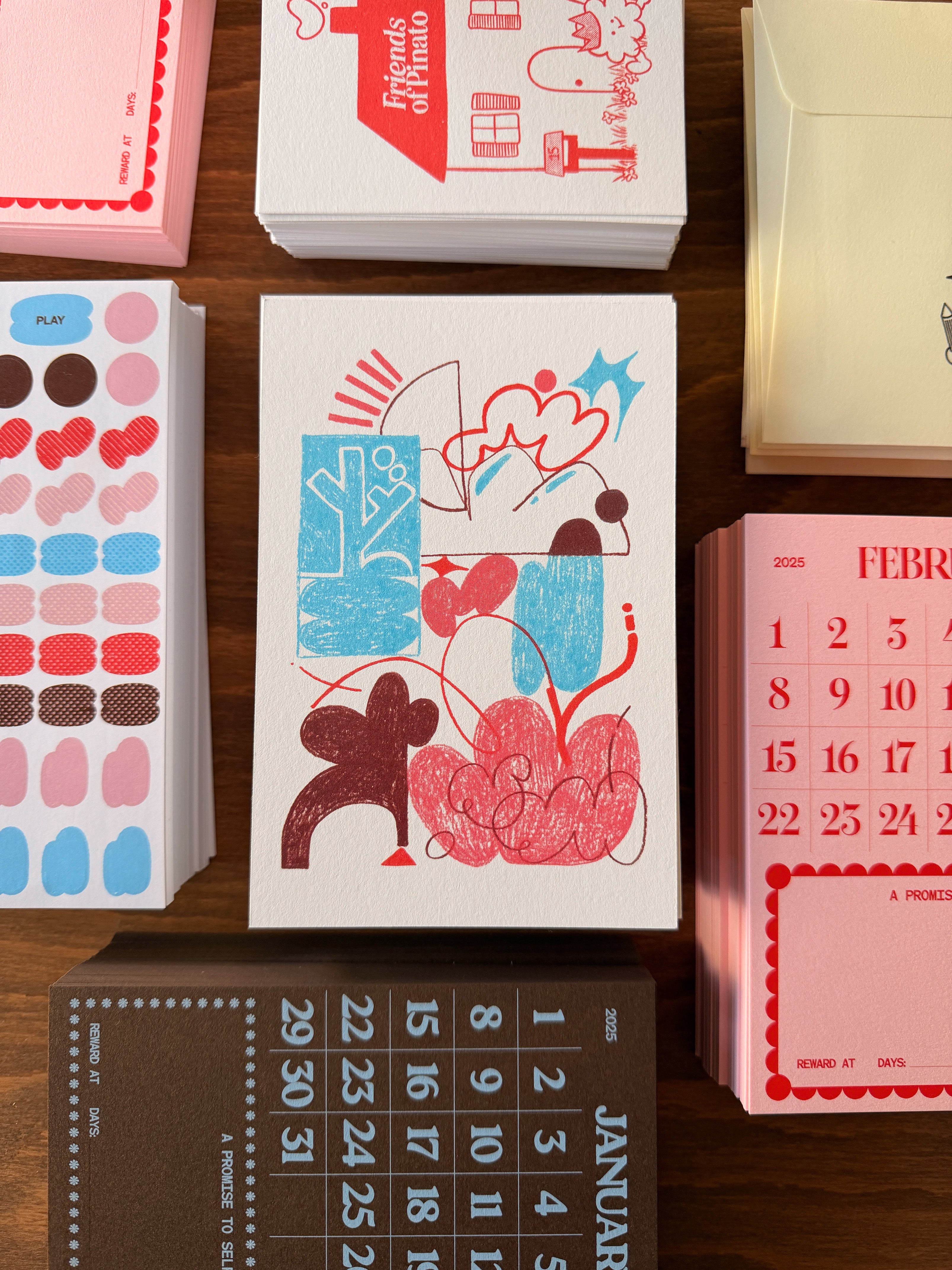 Friends of Pinato — early 2025 postcards, stickers and intention calendars