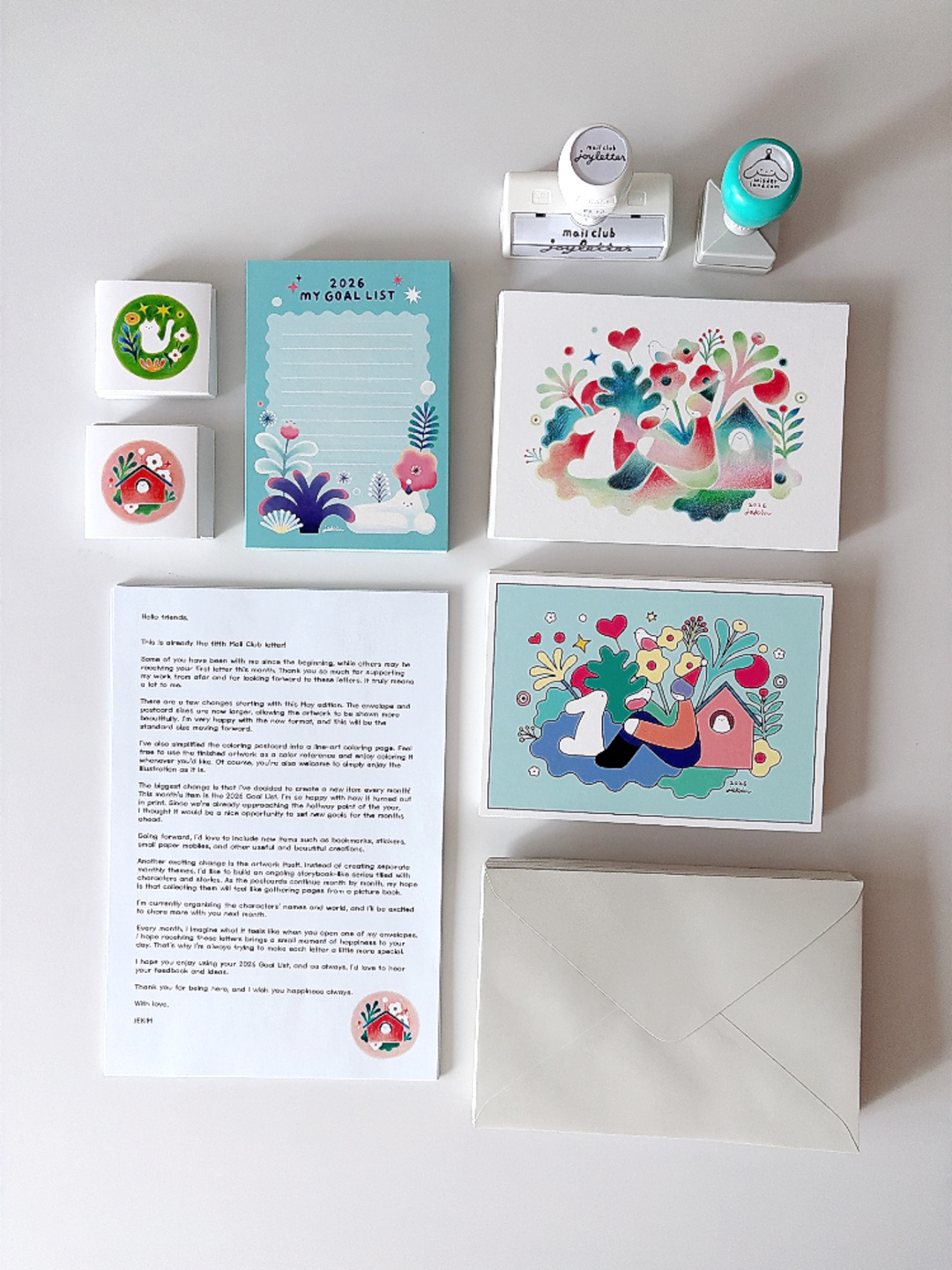 Joy Letter Club — May 2026 — postcards, letter, and matching paper goods