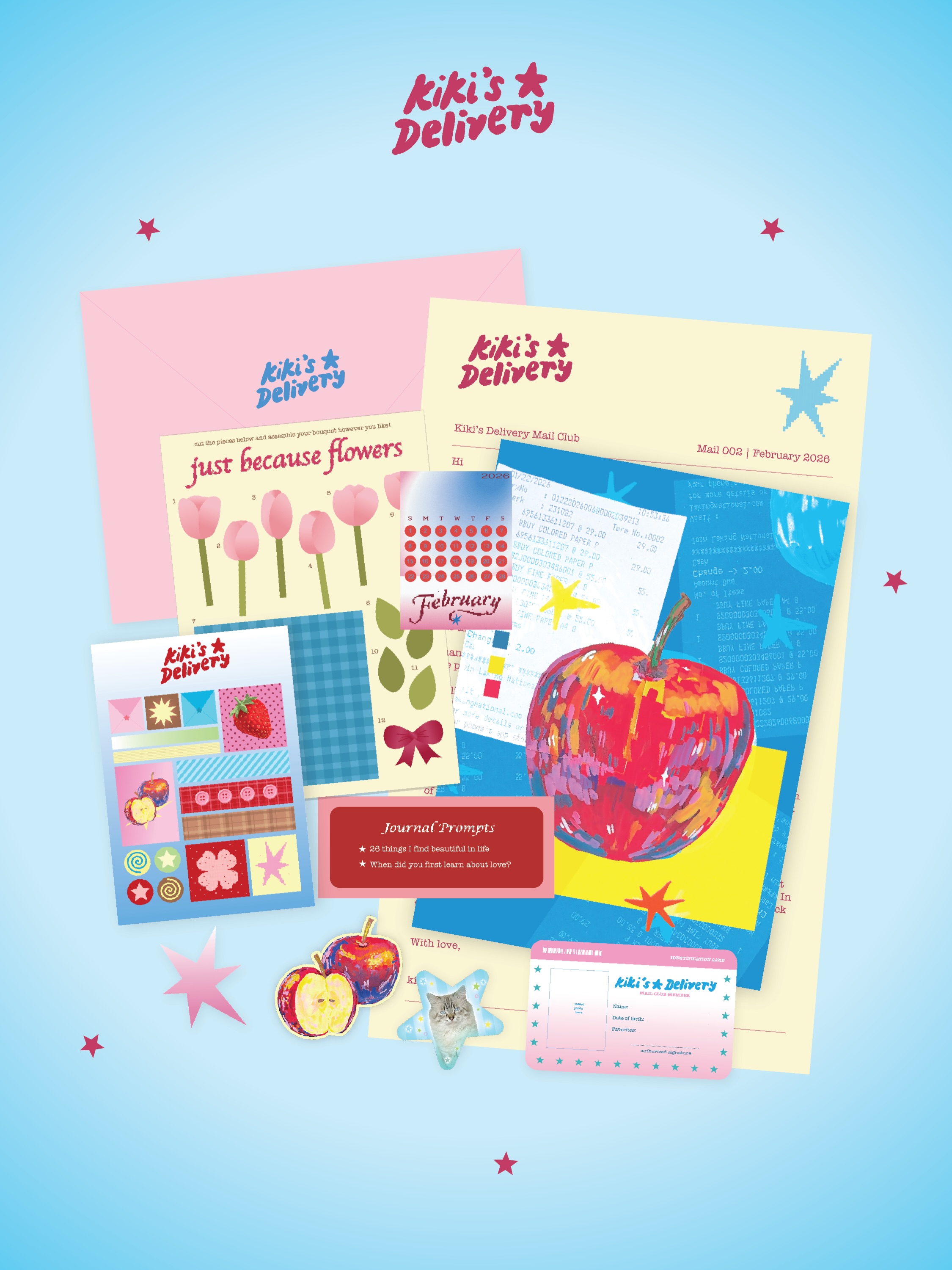 Kiki’s Delivery — February mail with apple postcard and flower activity