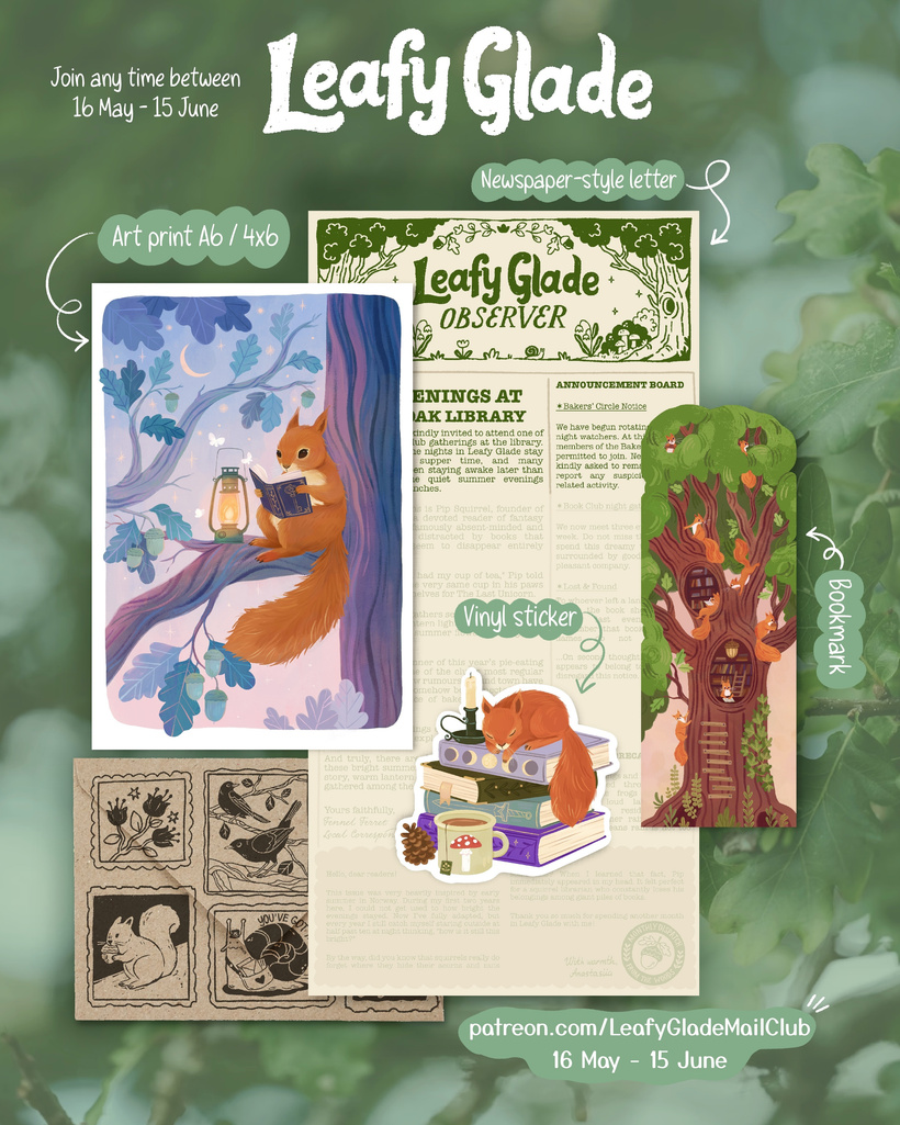 Leafy Glade Mail Club — June 2026 Pip Squirrel and library edition