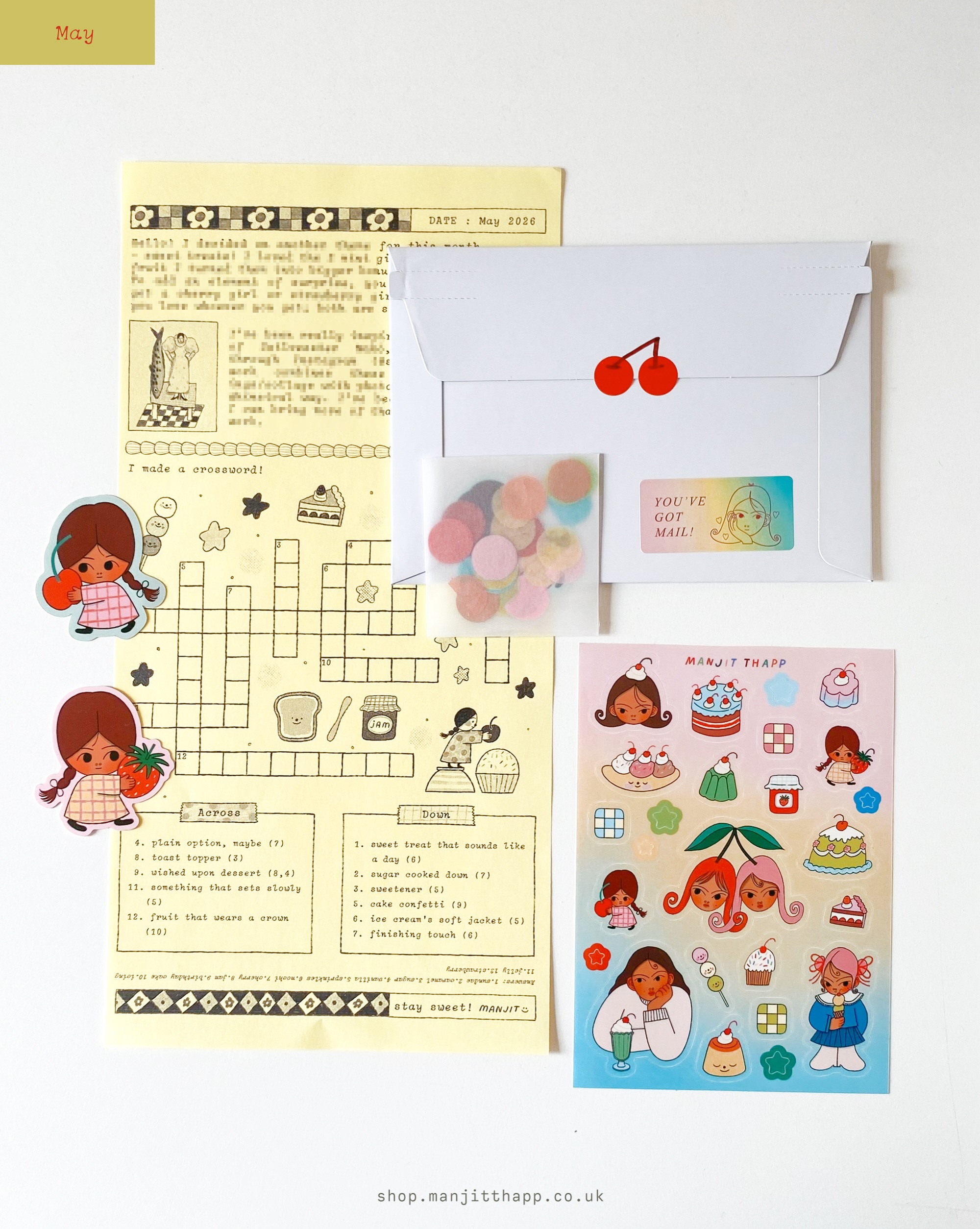Sticker Mail Club by Manjit Thapp — May 2026 — letter, sticker sheet, and edition extras