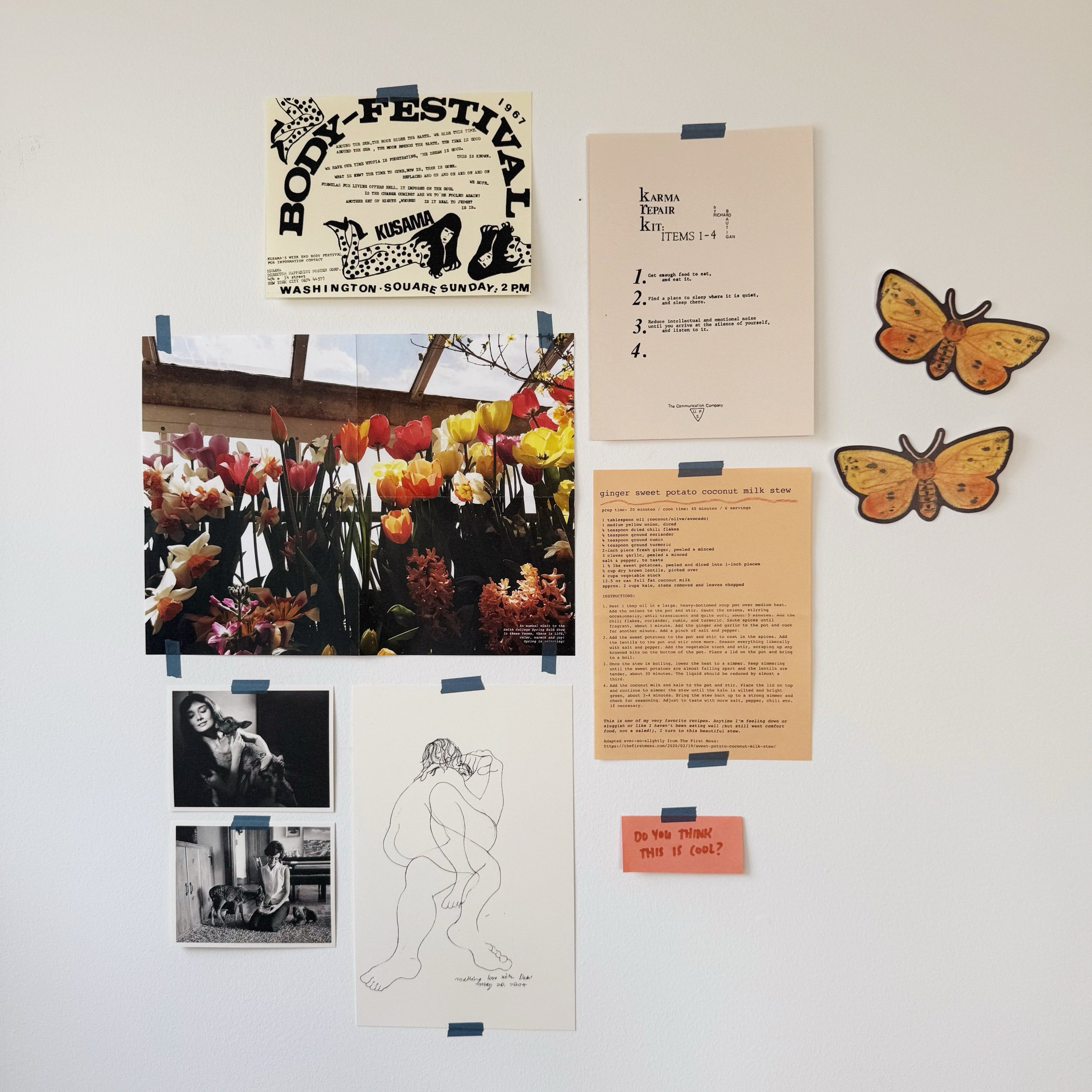 Morning Light Mail Club — A past mail assortment with a recipe, tulip photograph and butterfly illustrations