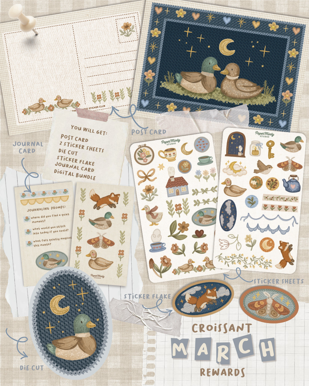Paper Minty Studio Sticker Club — March — knitting-inspired Croissant collection