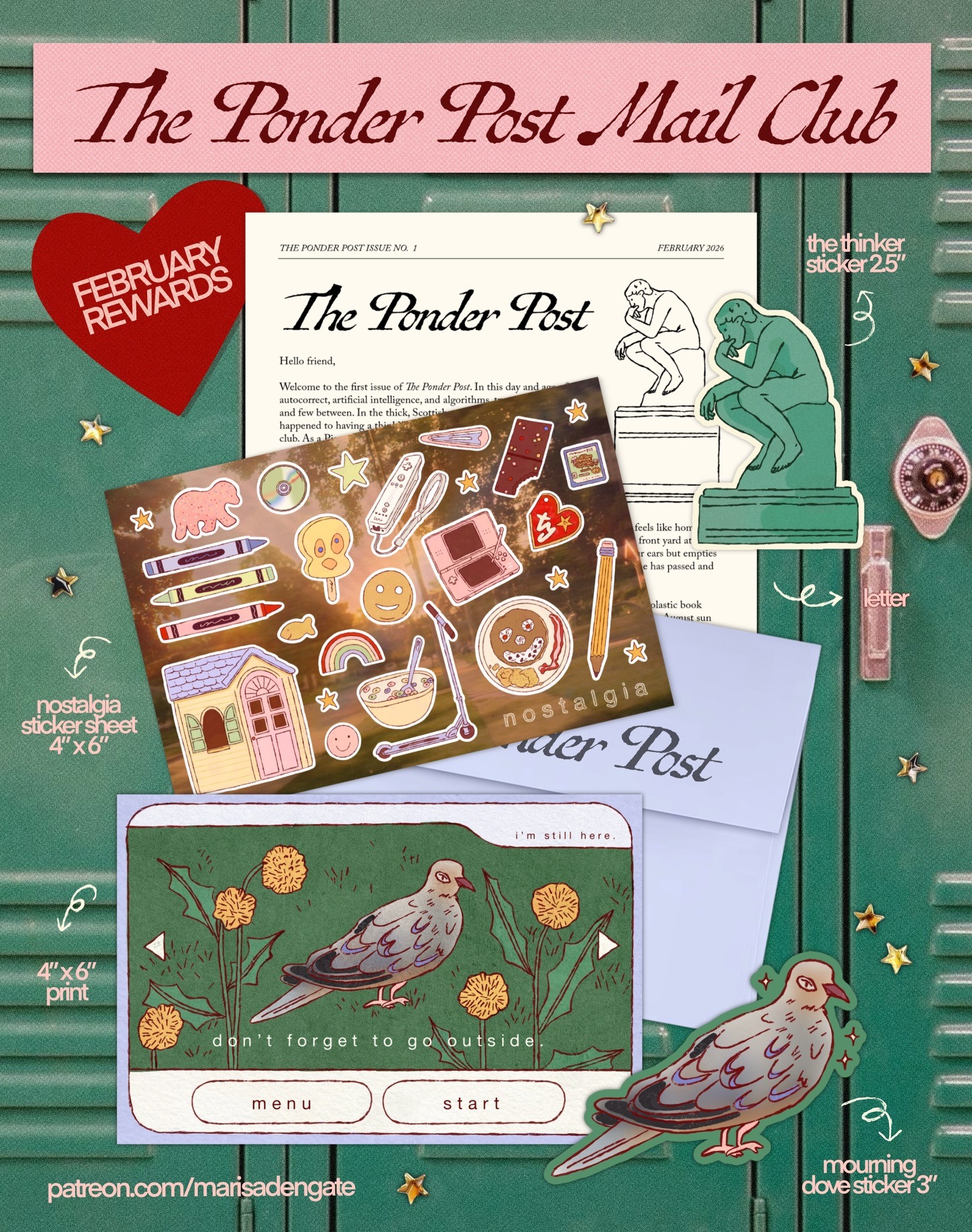 Ponder Post Mail Club — artwork and mailed paper goods