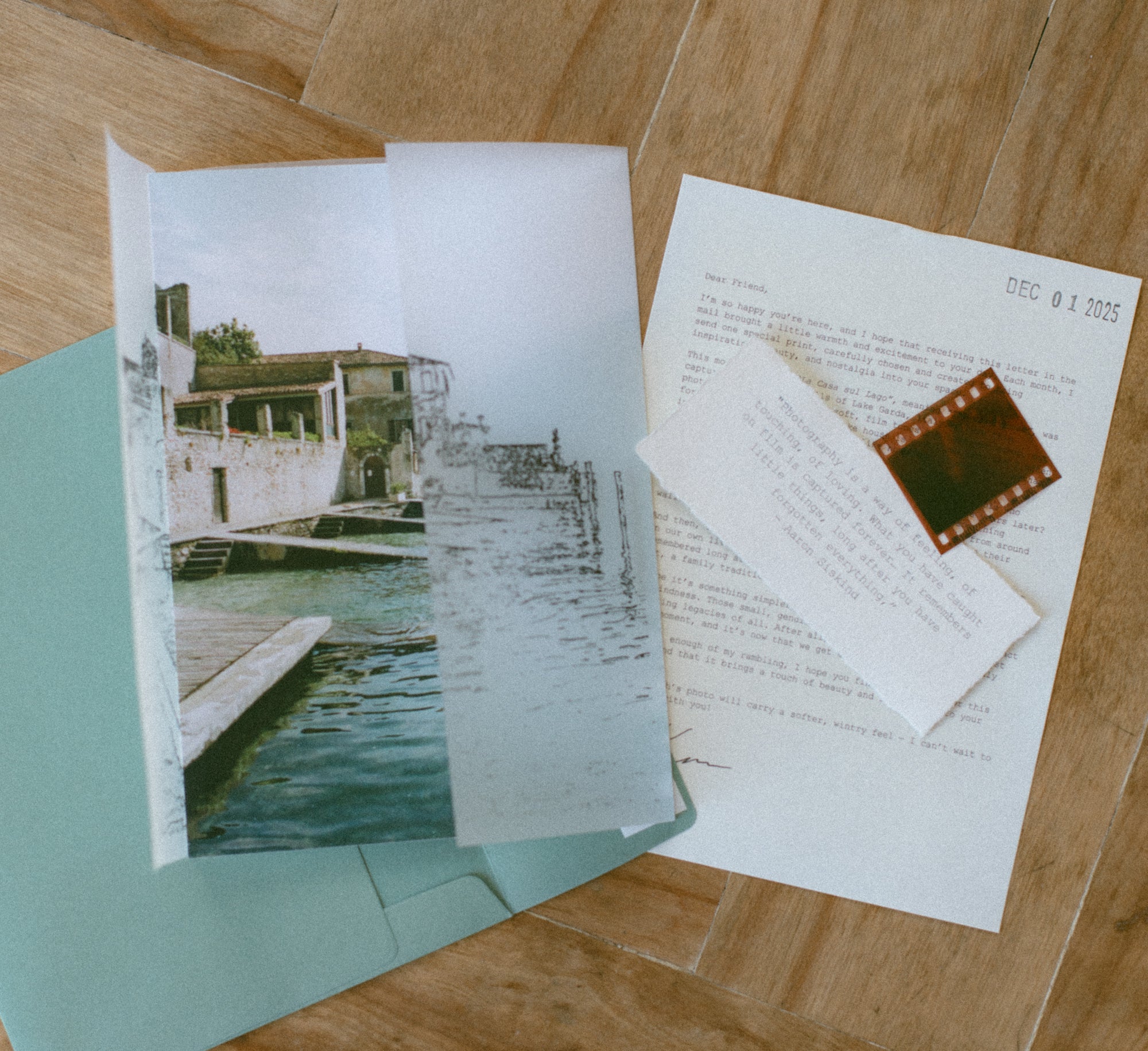 Postal Print Club — December 2025 Lake Garda photograph, letter, and accompanying paper goods