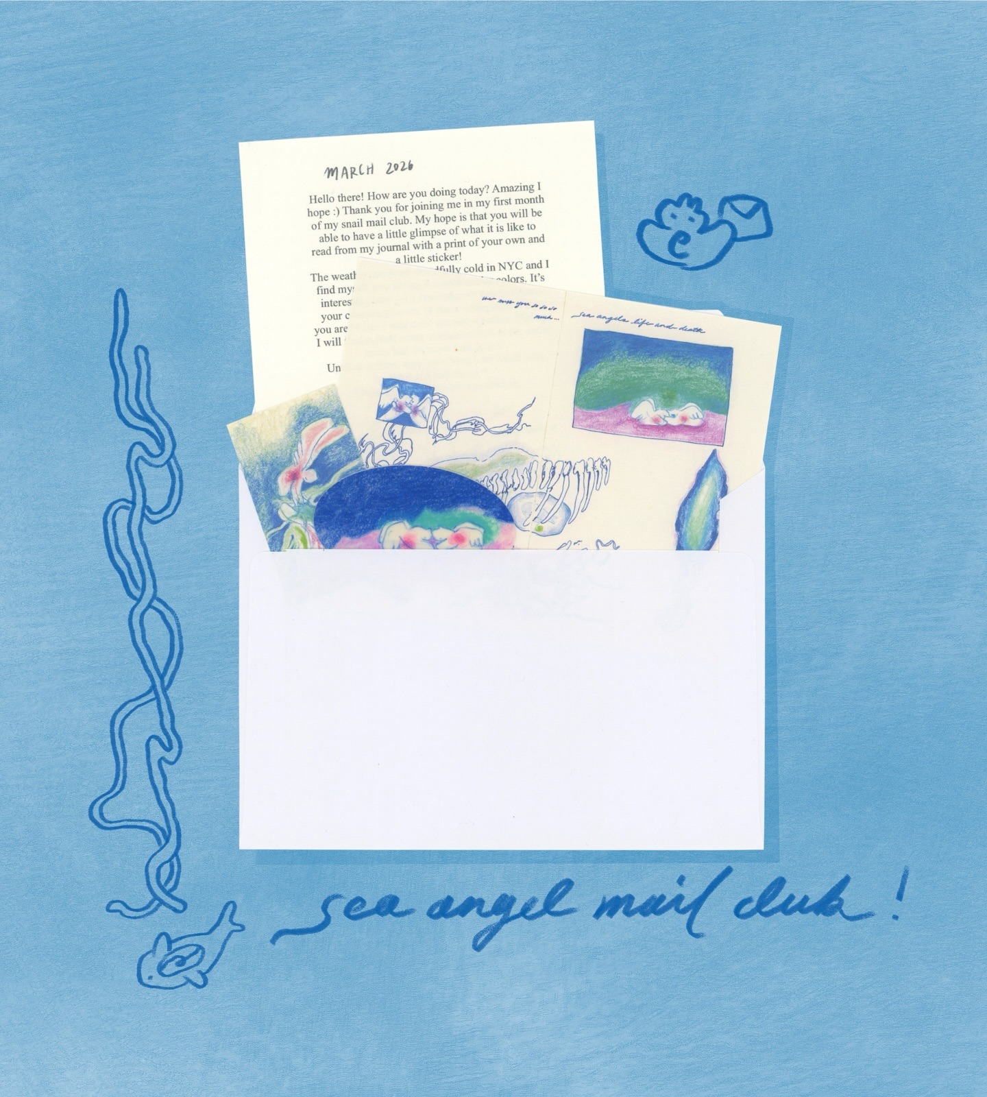 Sea Angel Mail Club — artwork and mailed paper goods