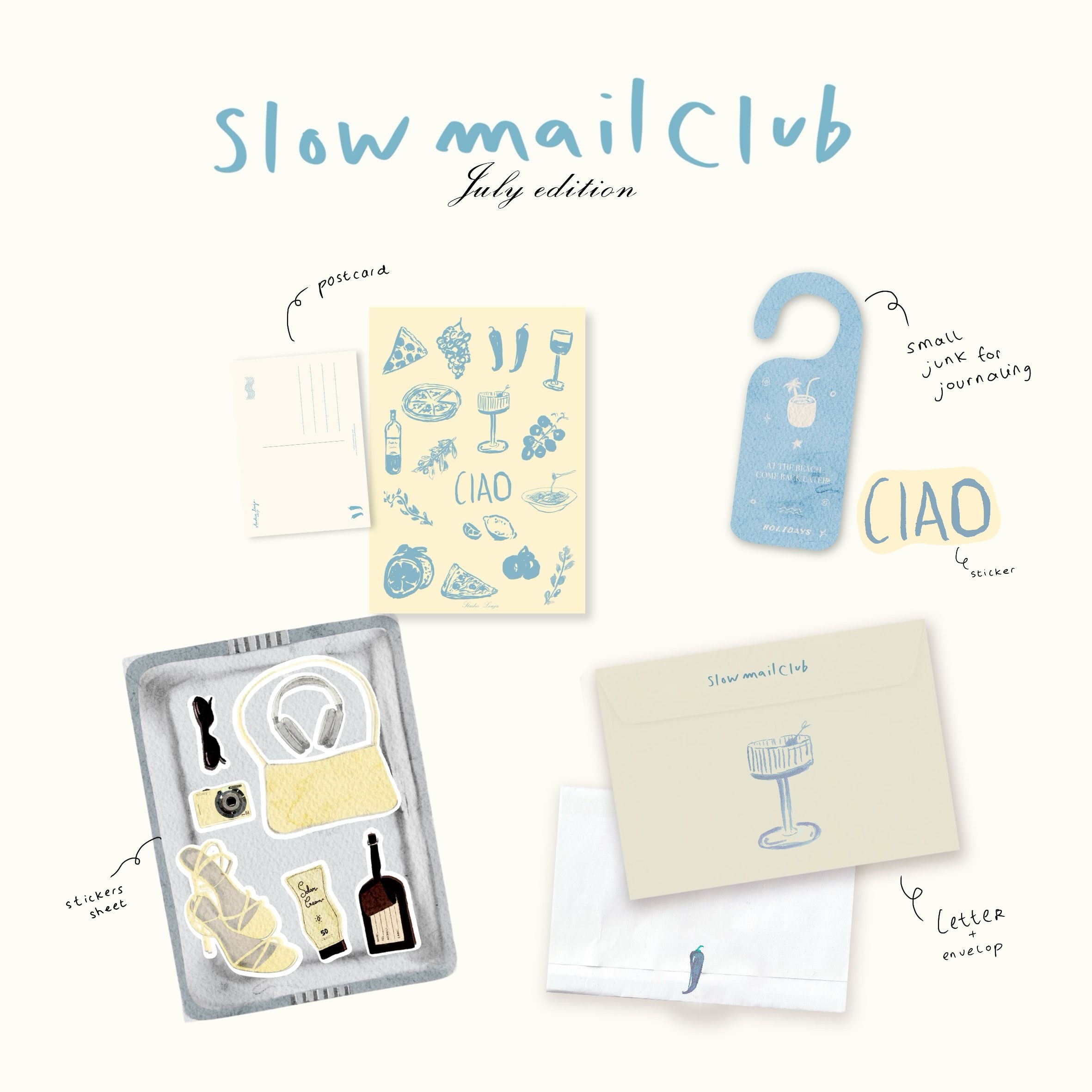Slow Mail Club July summer stationery and sticker sheet