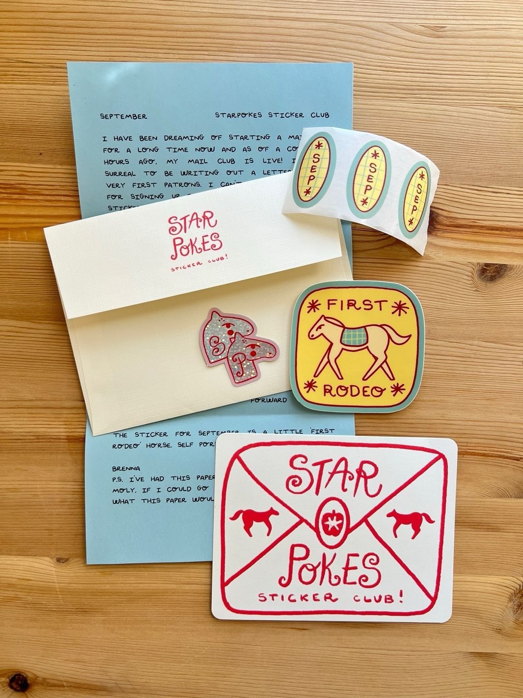 Starpokes September mail with a blue letter, envelope, horse sticker and month stickers