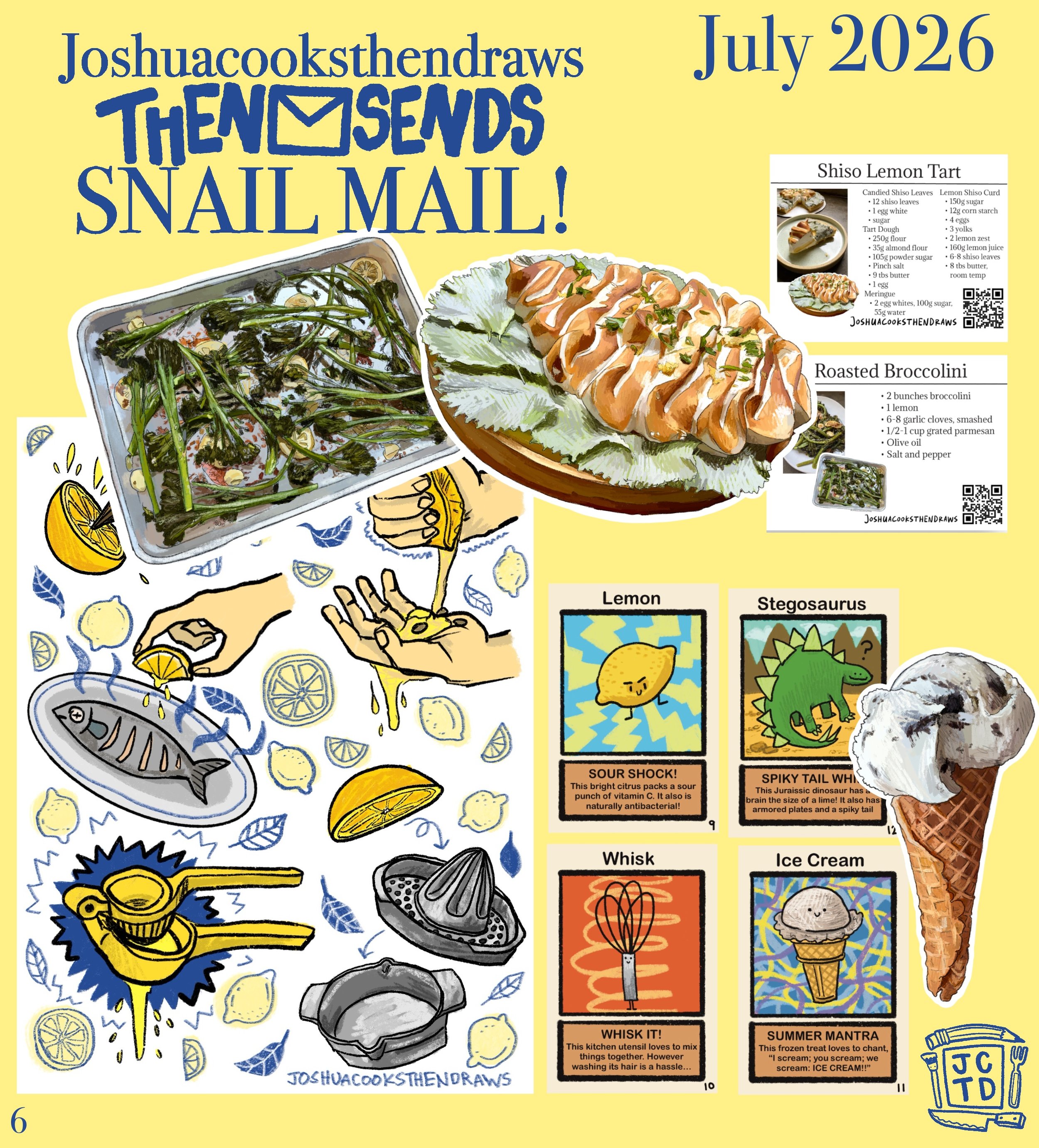 THENSENDS Mail Club — official July 2026 edition preview with lemon tart, broccolini, recipes, and lemon artwork