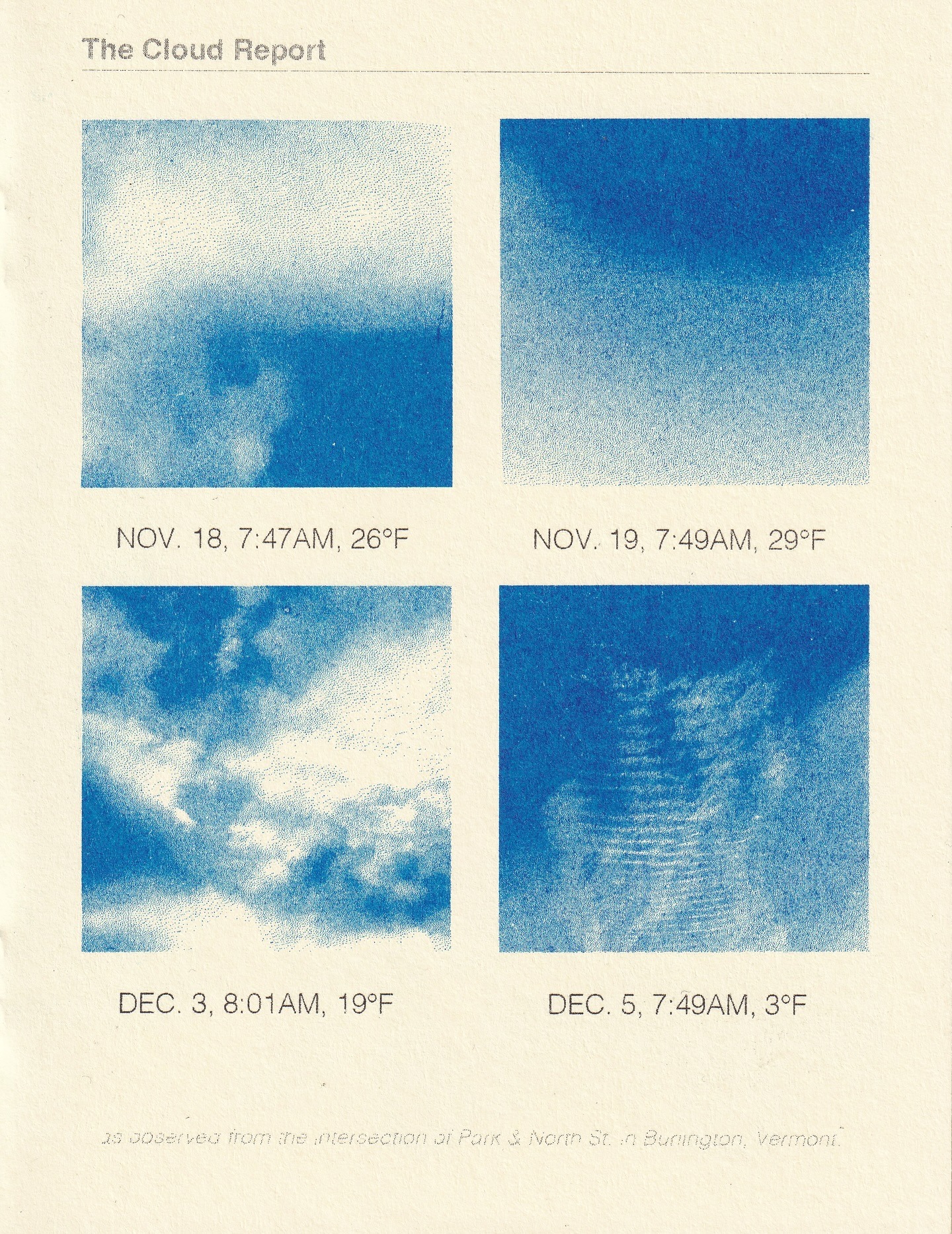 The Cloud Report cloud observations with dates, times, and temperatures