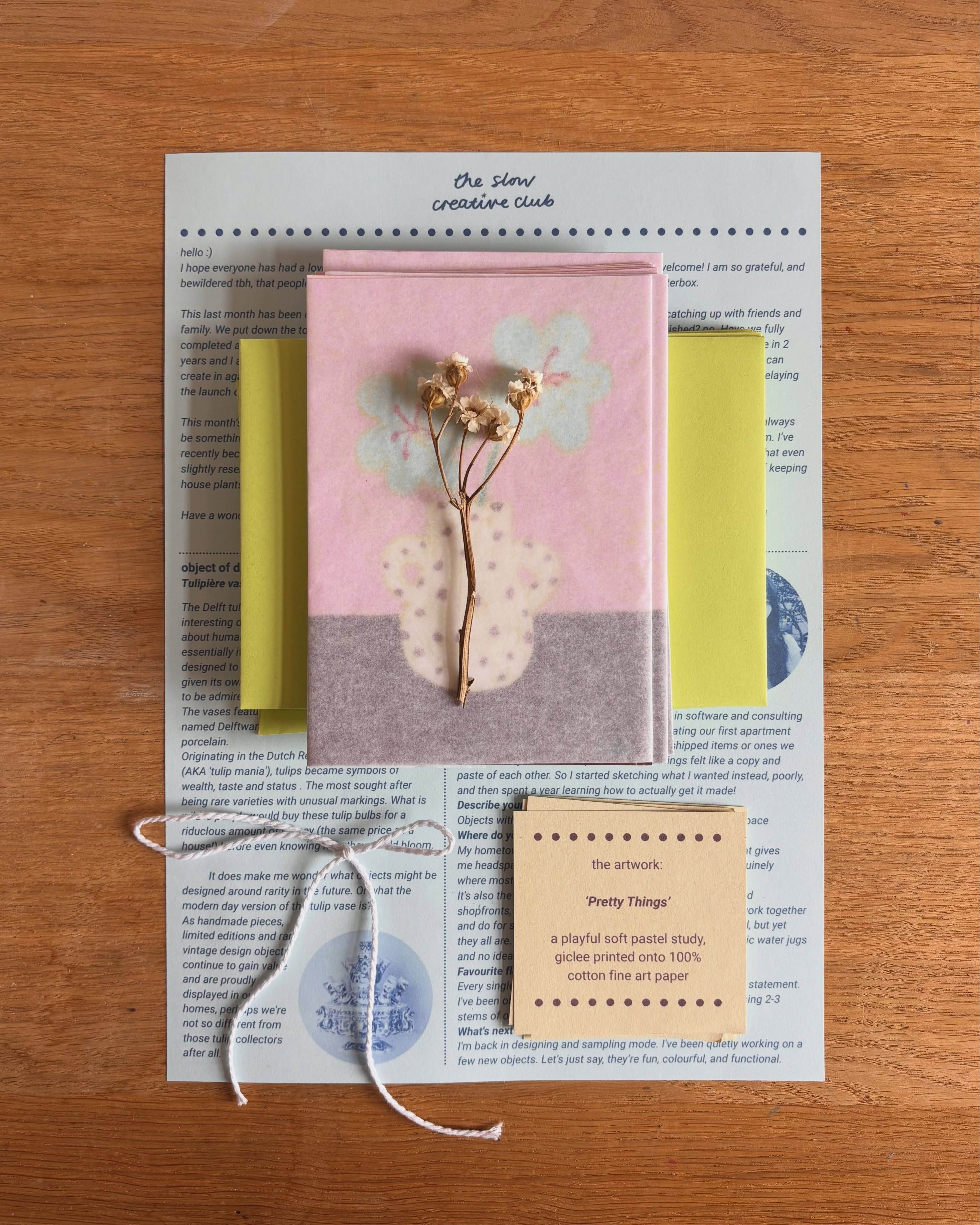 The Slow Creative Club — Vol.2 Pretty Things — floral art print, personal letter and paper extras