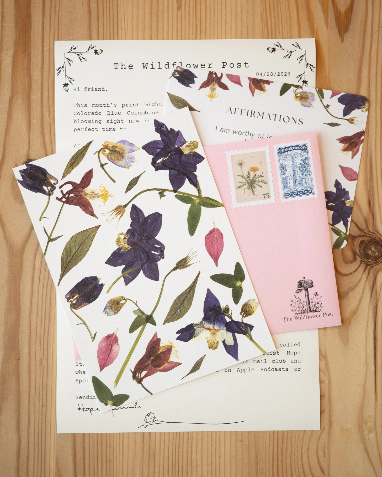 The Wildflower Post — April 2026 print, letter, affirmation card and envelope