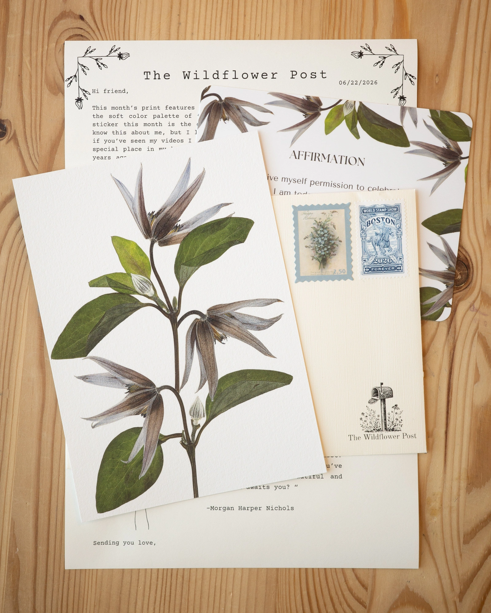 The Wildflower Post — June 2026 print, letter, affirmation card and envelope