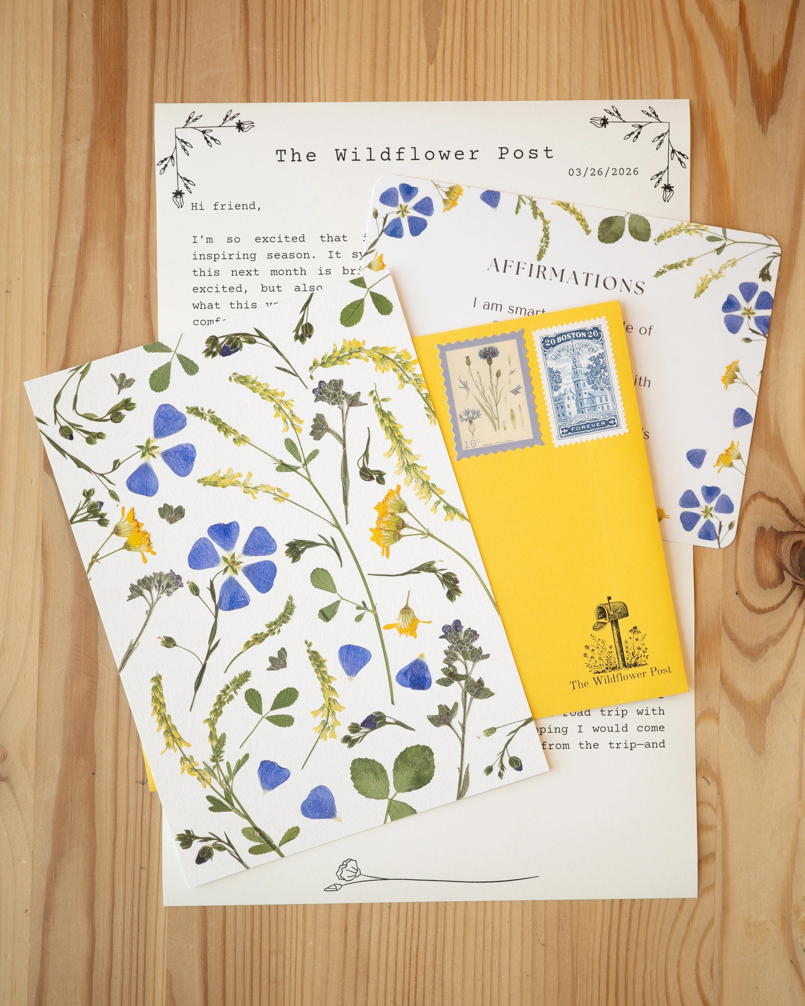 The Wildflower Post — March 2026 print, letter, affirmation card and envelope