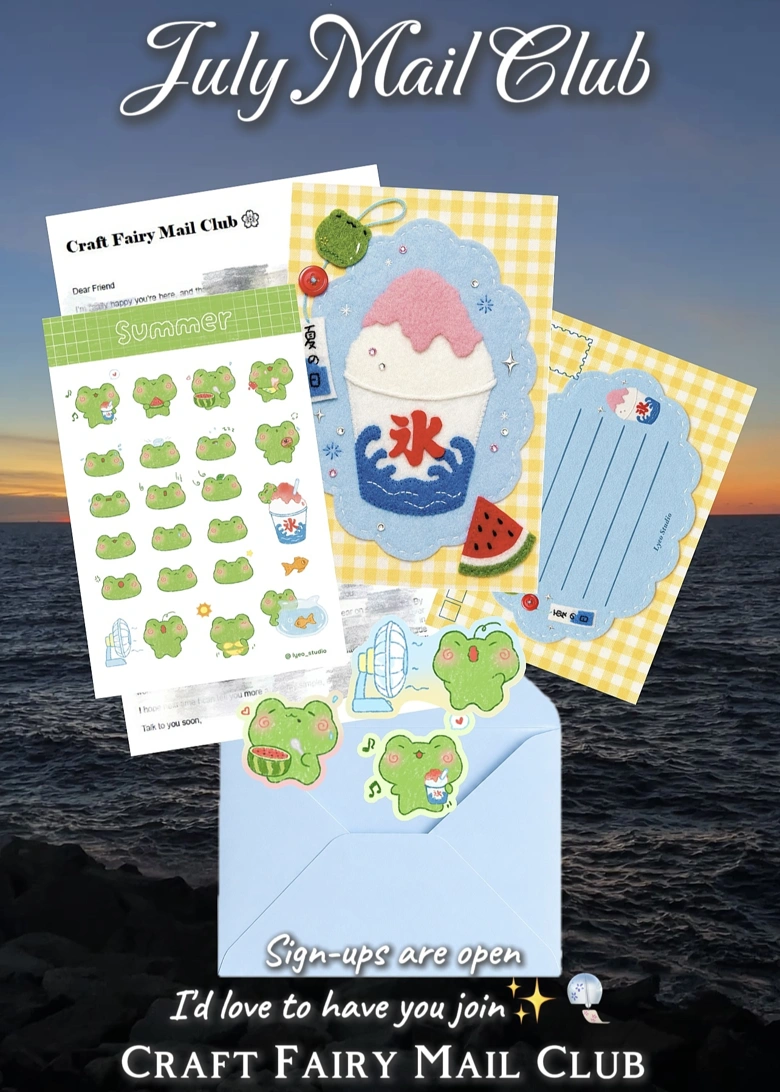 Craft Fairy Mail Club — July frog and watermelon-themed print and stickers