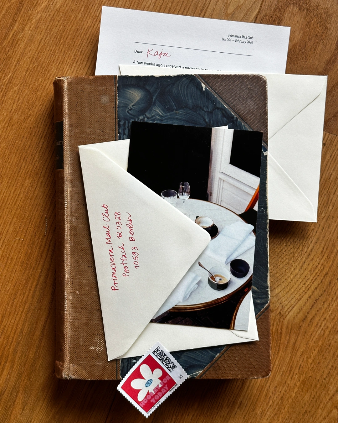 Primavera Mail Club: February photographic print with its letter and envelope