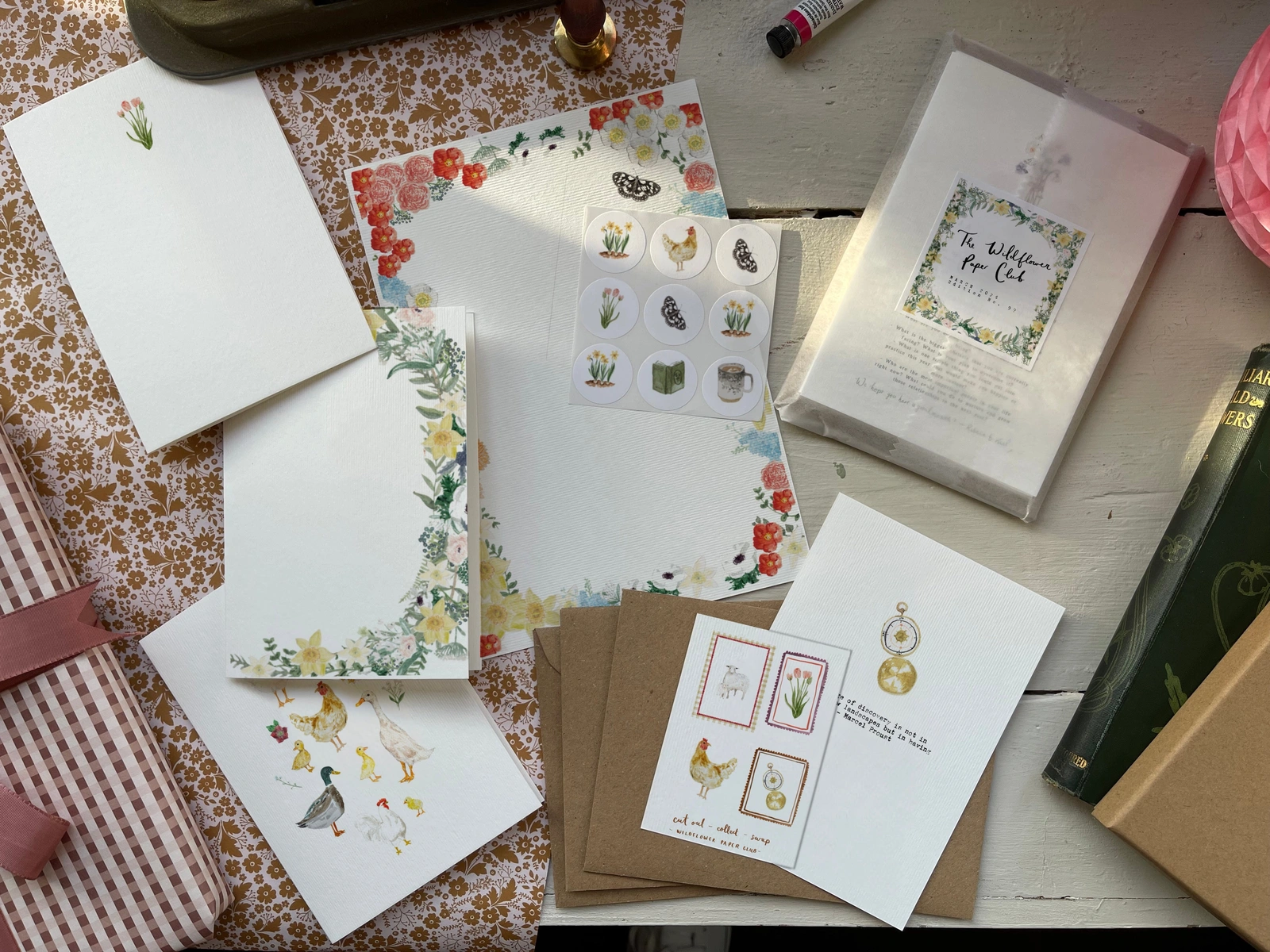 Wildflower Paper Club — March 2026 floral stationery, duck illustrations and paper charms