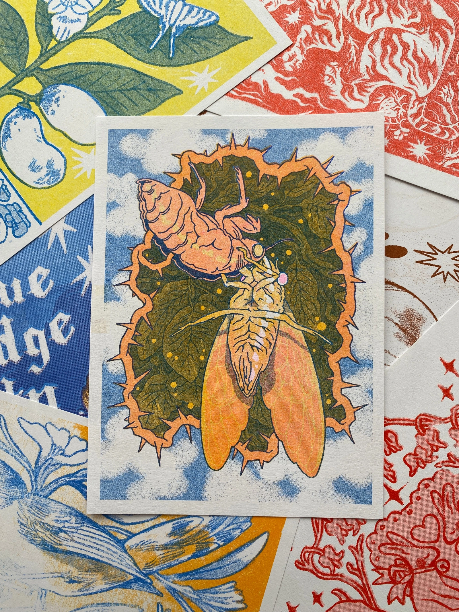 Poplar Print Club: Cicada Shell risograph print