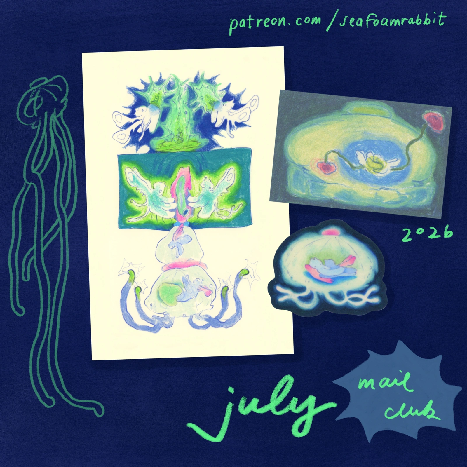 Sea Angel Mail Club — July 2026 print and stickers