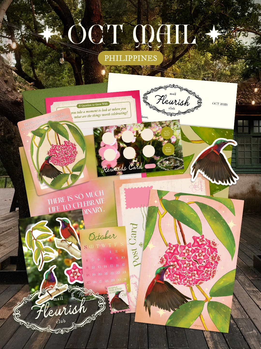 Fleurish Mail Club — October Philippine bleeding-heart flower and crimson sunbird mail preview