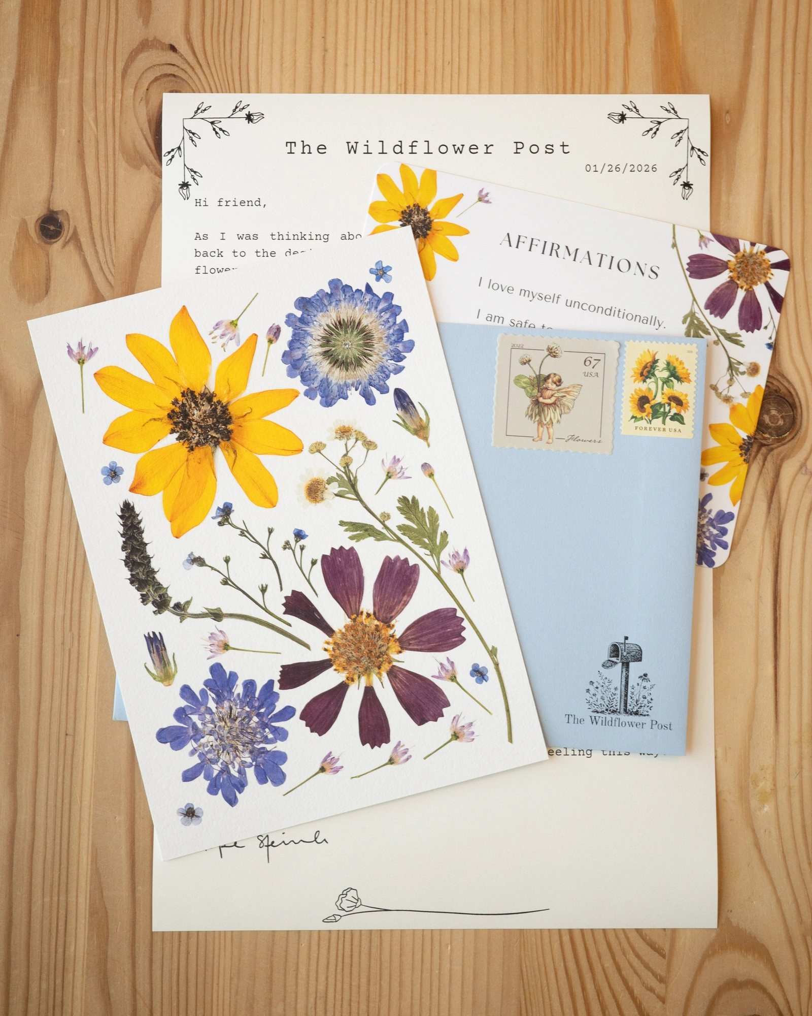 The Wildflower Post — January 2026 print, letter, affirmation card and envelope