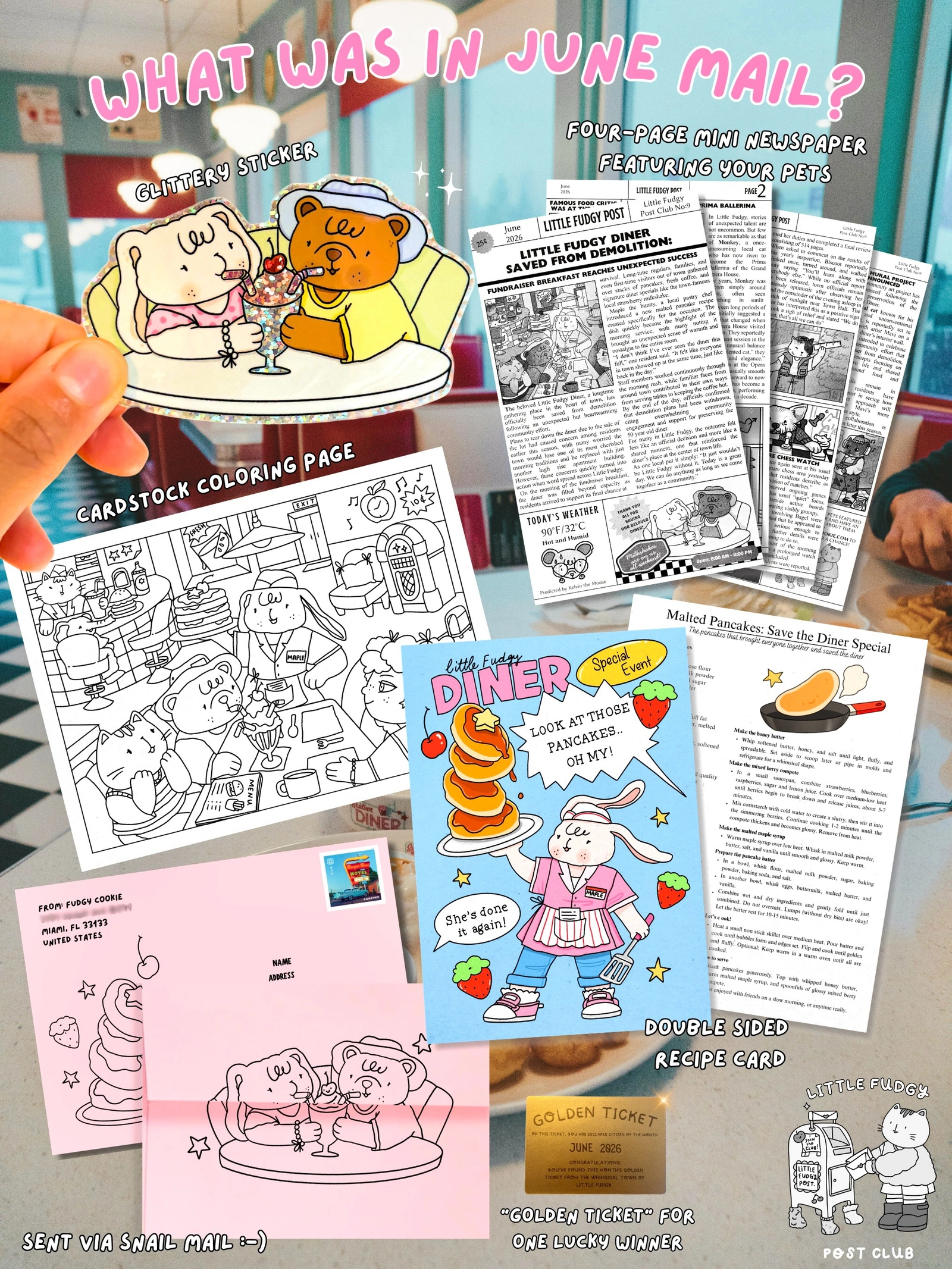 Little Fudgy Post Club — mail club edition artwork and paper goods
