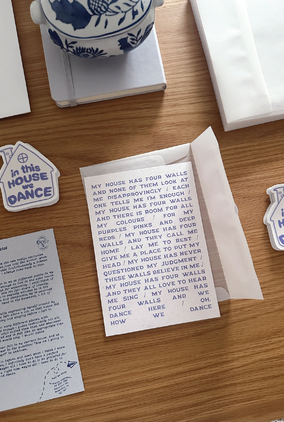 Pitter Patter Mail Club — May 2026 — poetry print, letter, and house-shaped sticker