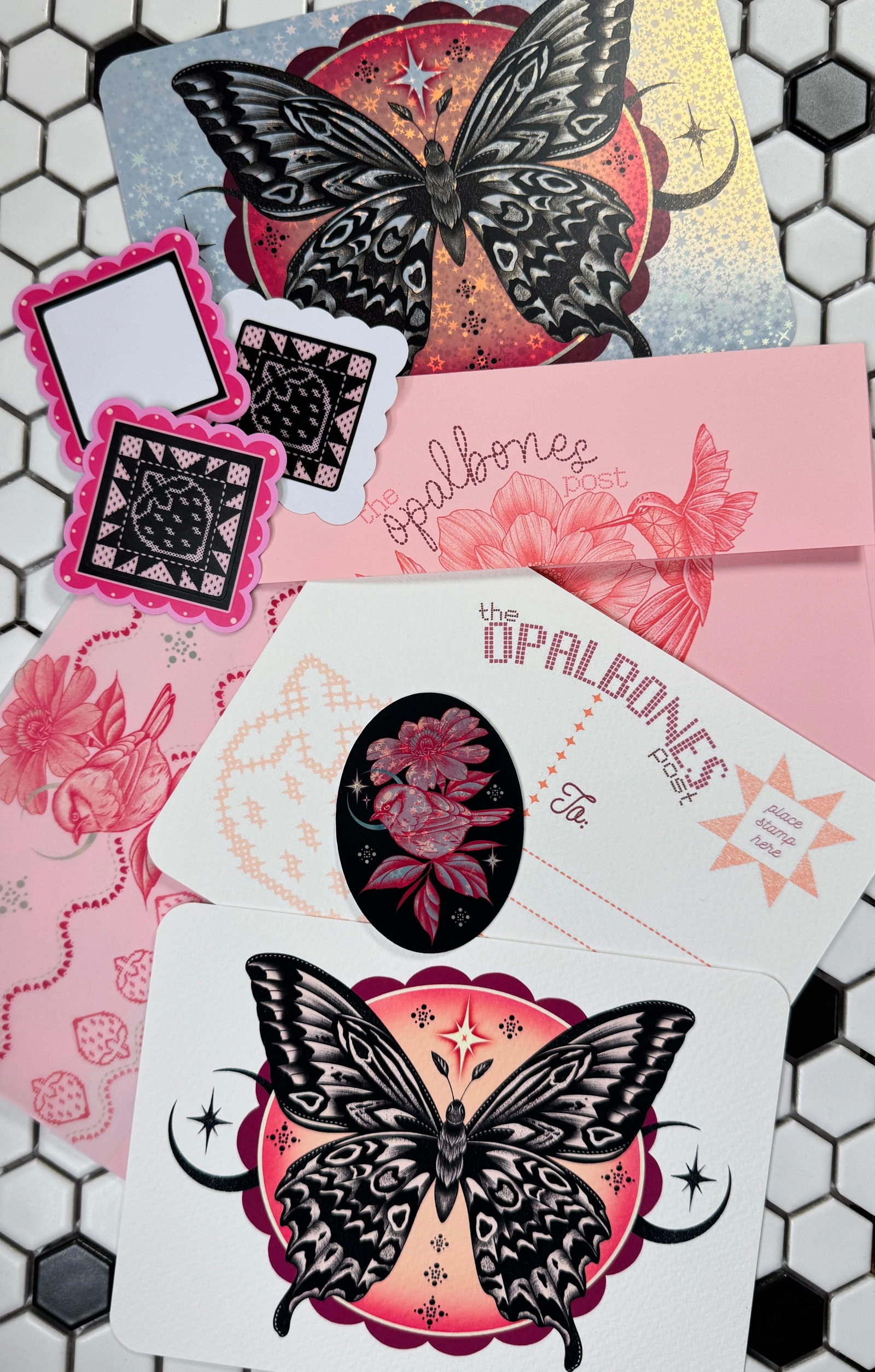 The Opalbones Post — May edition prints, stickers, and illustrated packaging
