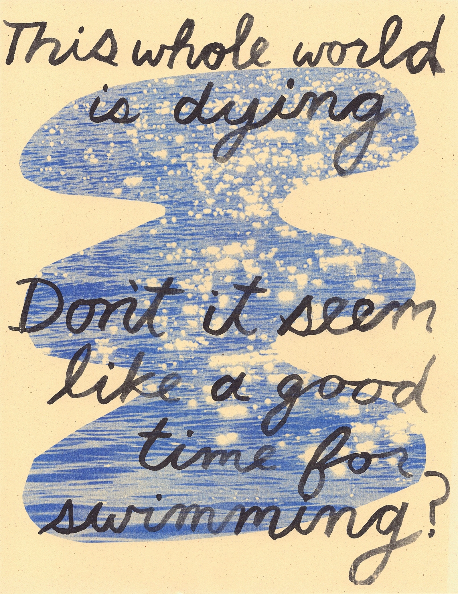 Blue swimming illustration with handwritten lettering from The Cloud Report