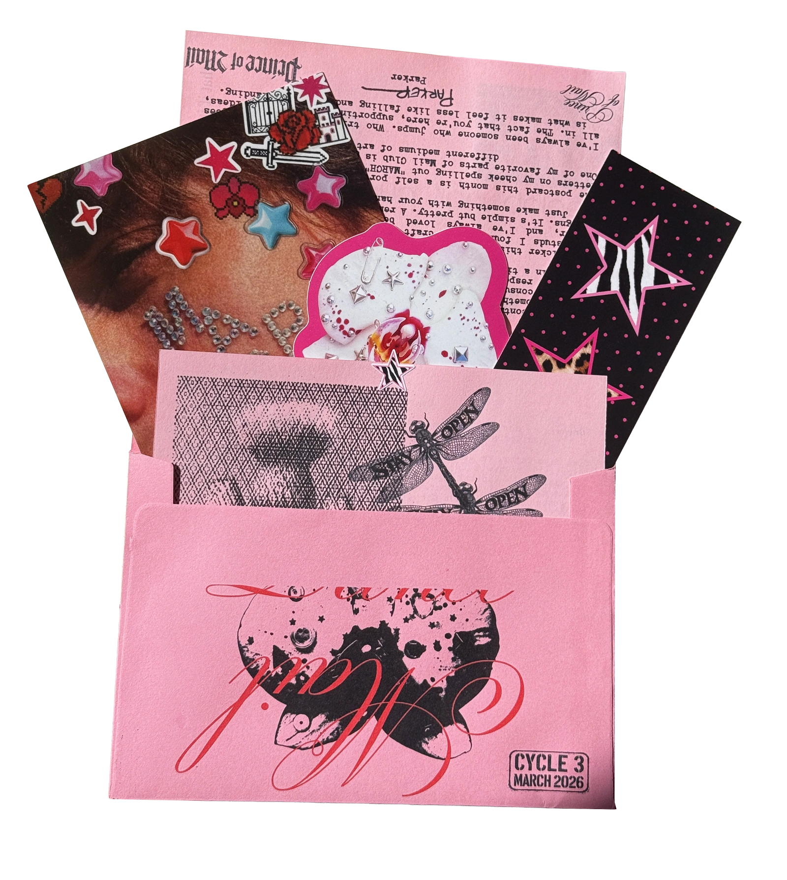 Prince of California: March mail club postcard, letter, sticker, and paper extras