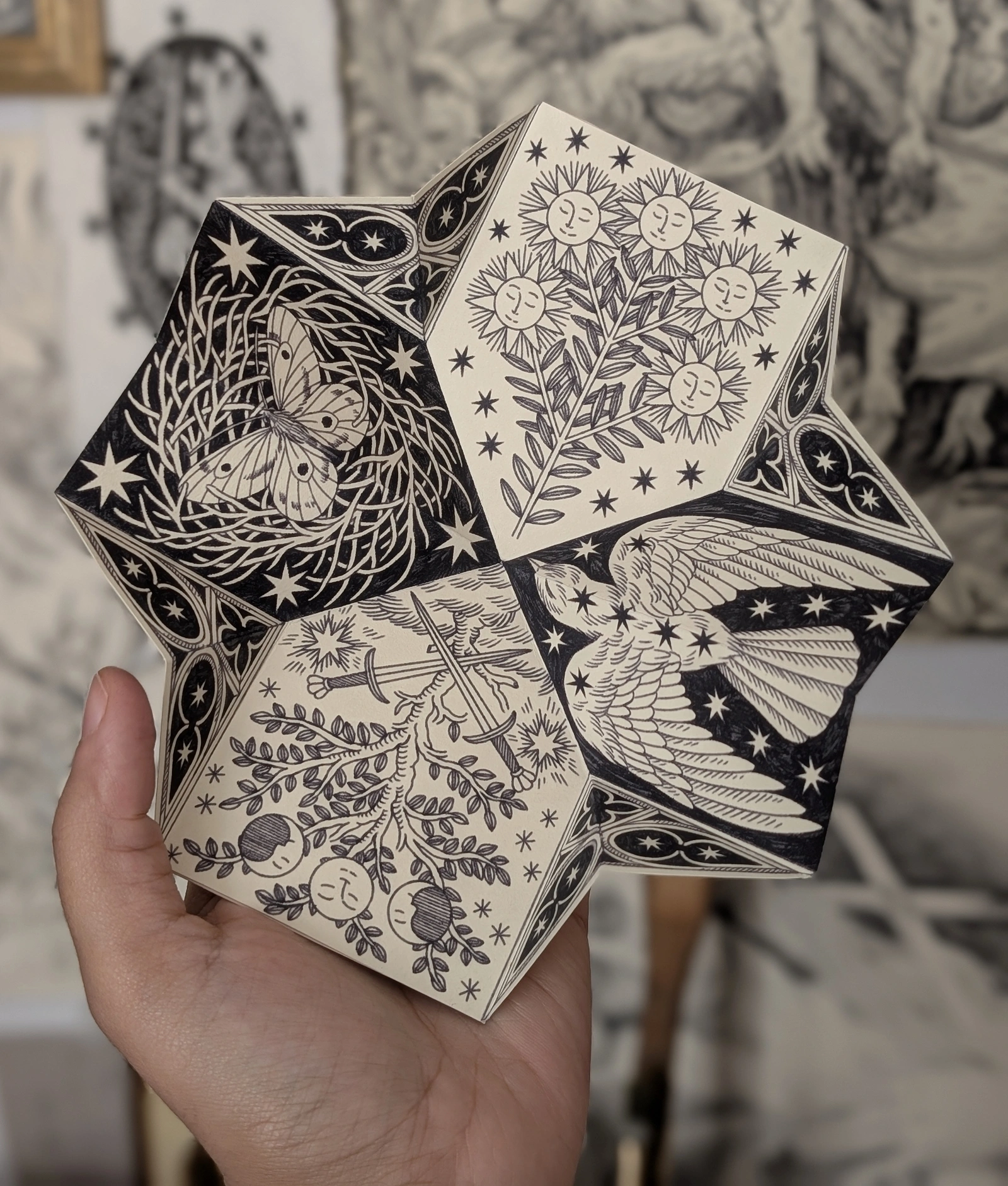 Peregrine Post — November 2025 fold-out book opened to show its illustrated panels