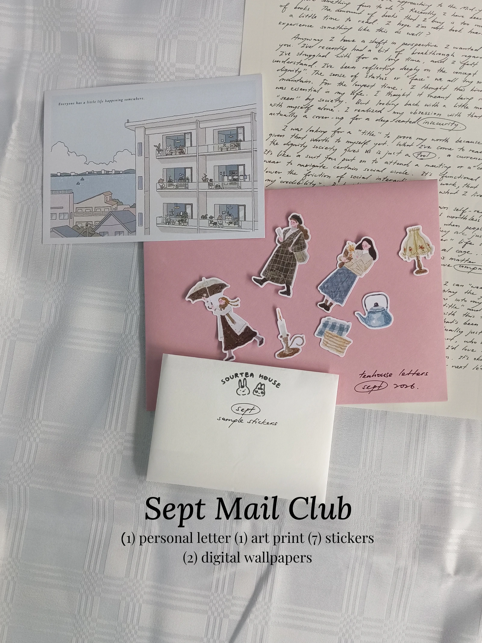 Teahouse Letters — September print, letter, stickers, and envelope