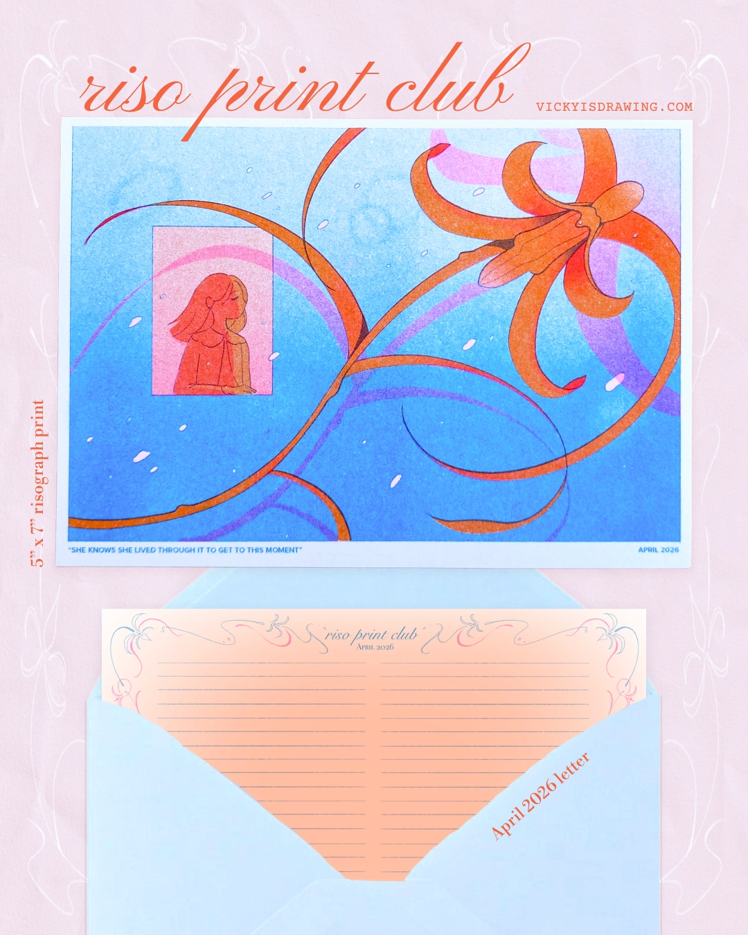 Riso Print Club — April 2026 risograph print with its matching letter