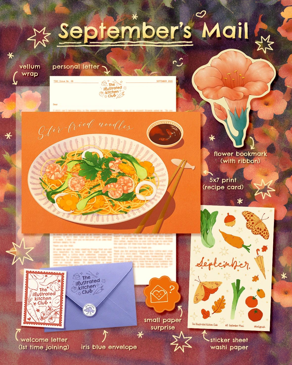 The Illustrated Kitchen Club — September 2026 official contents preview with stir-fried noodles