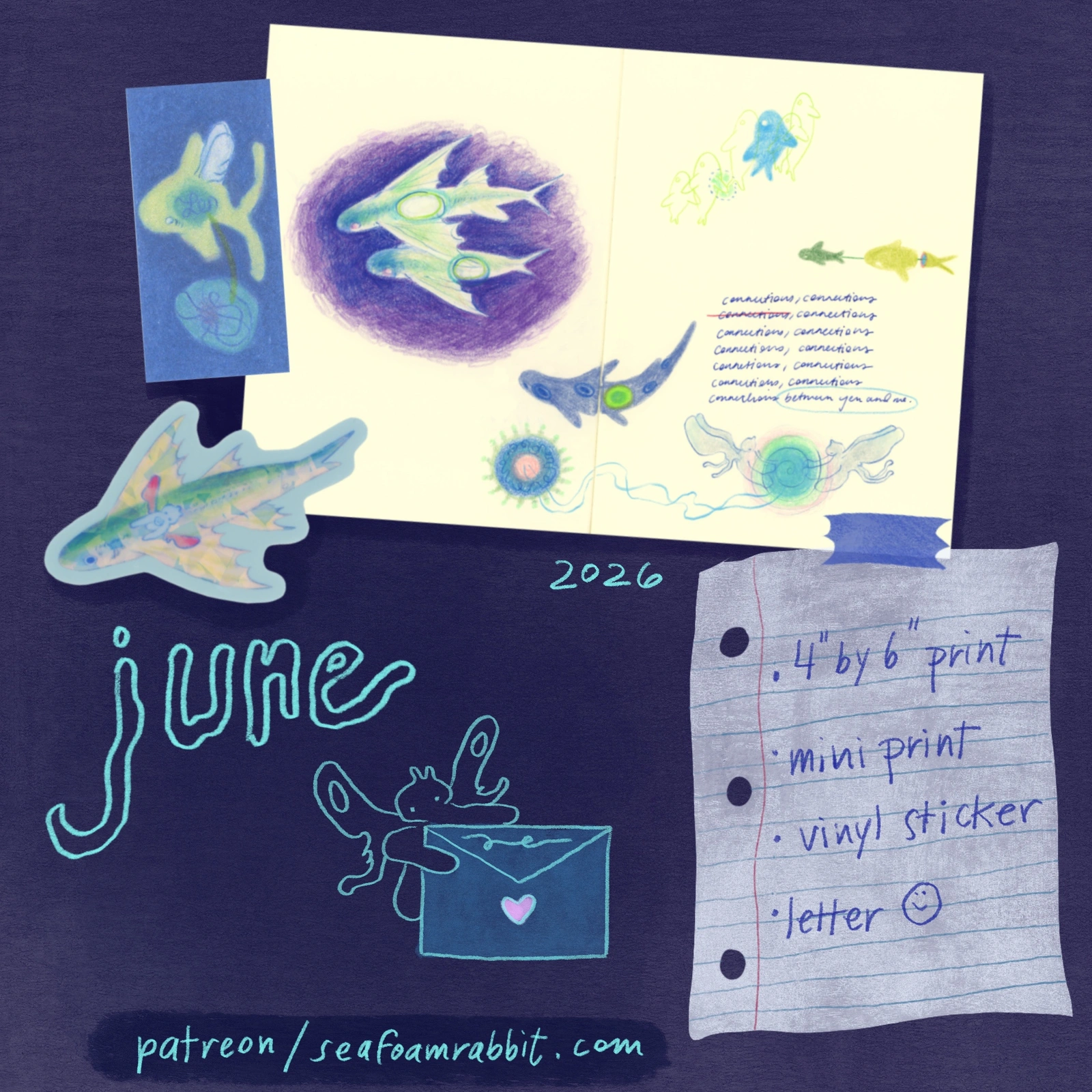 Sea Angel Mail Club — June 2026 print and stickers