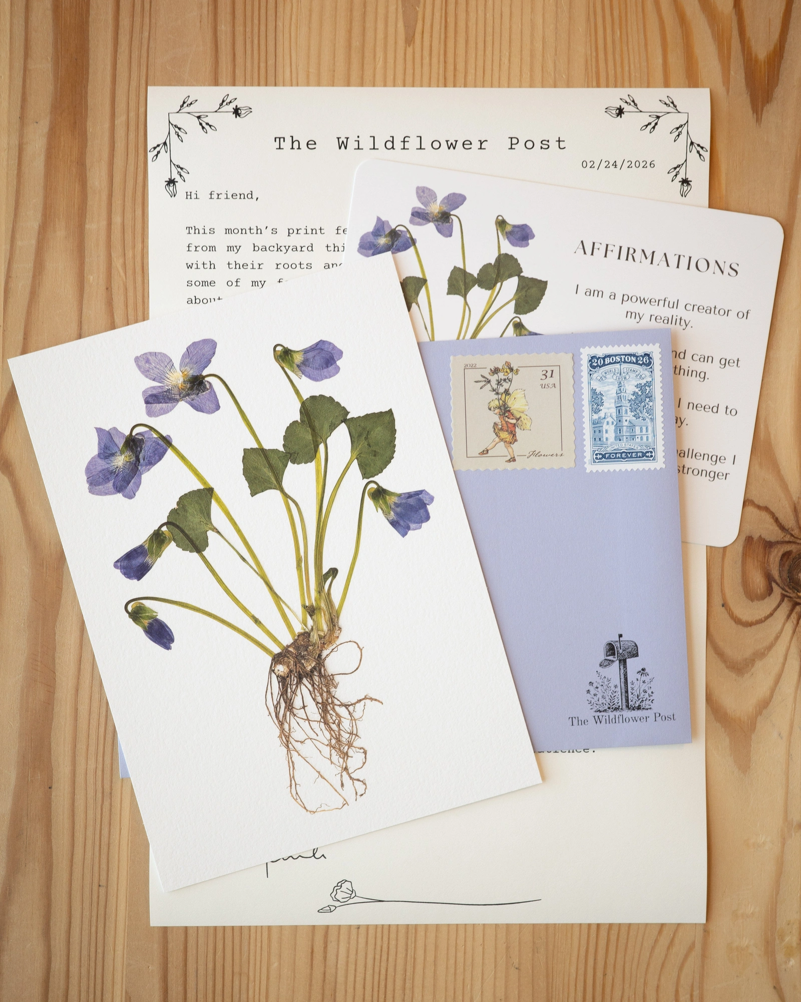 The Wildflower Post — February 2026 print, letter, affirmation card and envelope